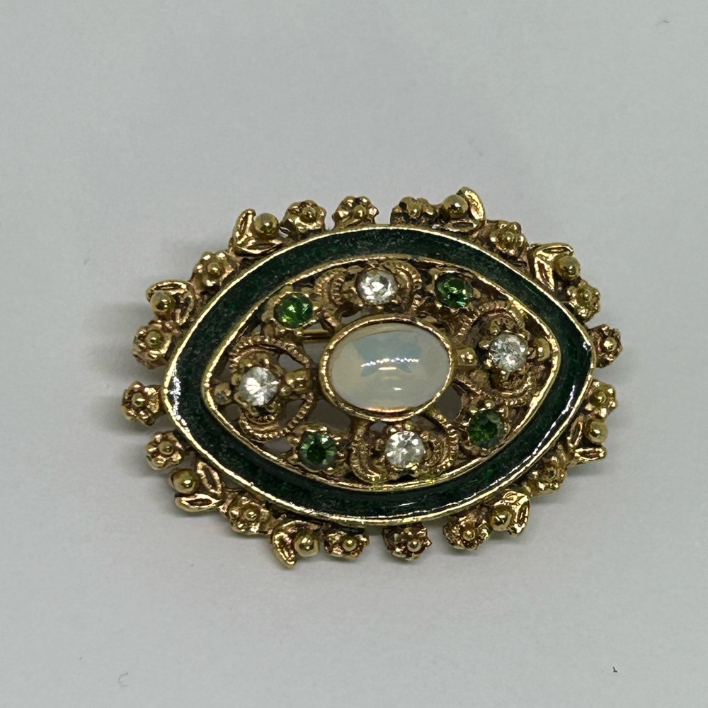 FLORENZA Vintage Elegant Gold and Green Brooch